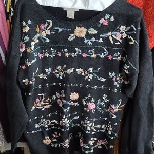Chic Black Floral Embroidered Sweater